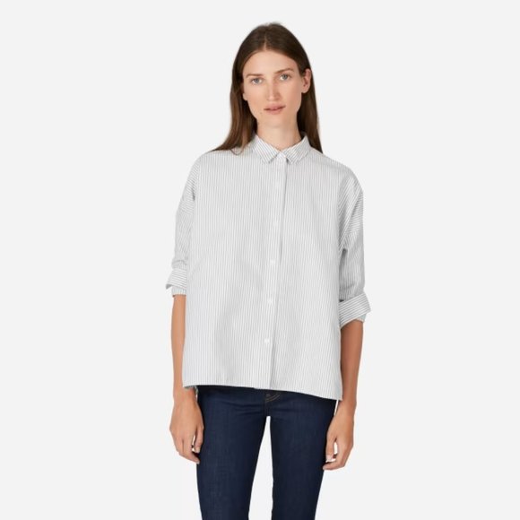 Everlane - The Japanese Oxford Square Shirt - white/grey stripe - 2 - Like new - Picture 1 of 7